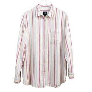 GAP | Linen Blend Multicolor Stripe Button Down Boyfriend Shirt XL